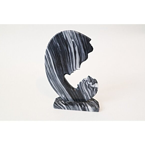 Vintage Carved Marble Mother and Child Black and White Silhouette Figurine Conte - Picture 2 of 5